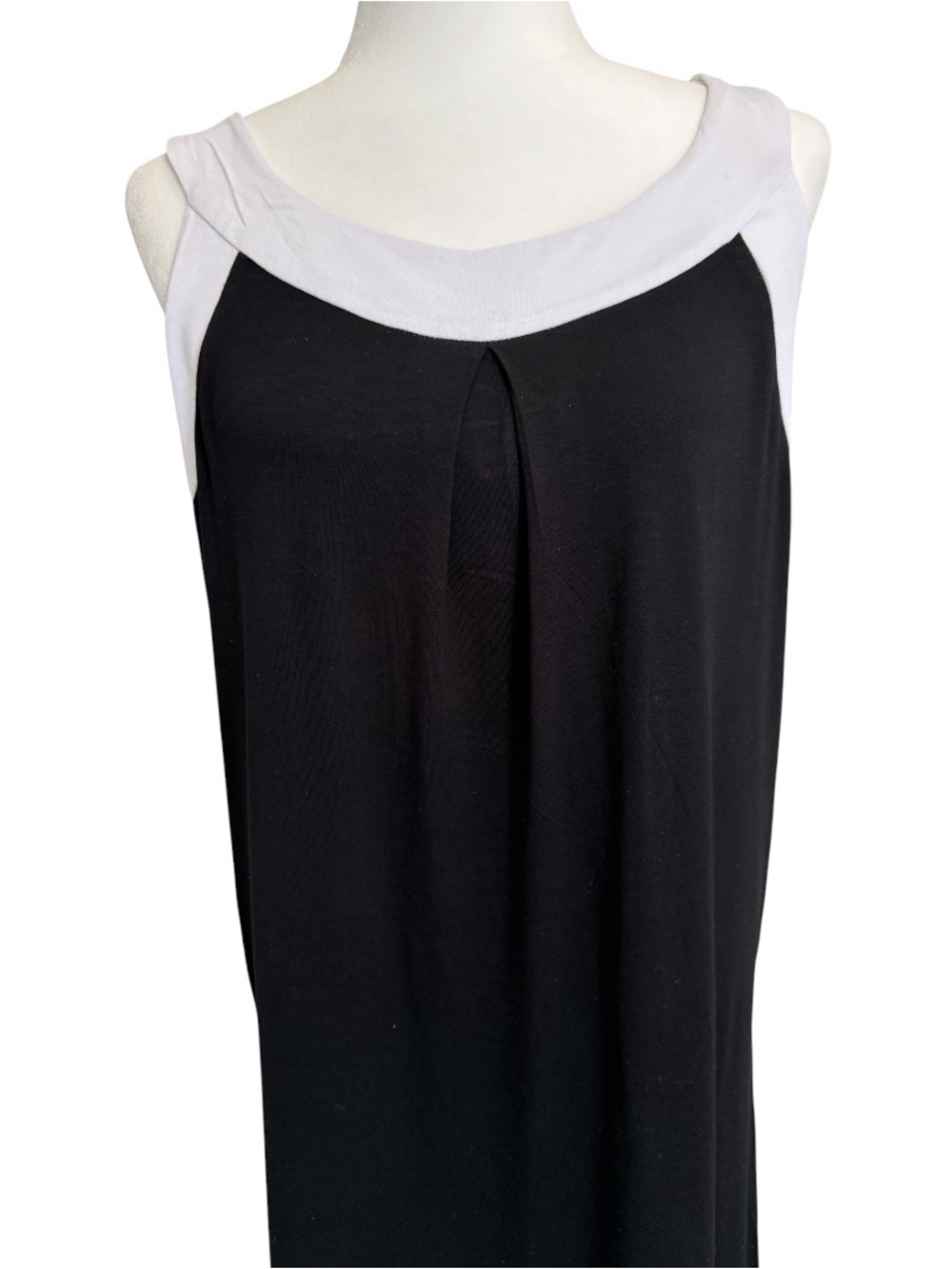 AK Anne Klein Shift Dress S Black White Sleeveless Pleated Stretch Career Resort - Picture 3 of 9